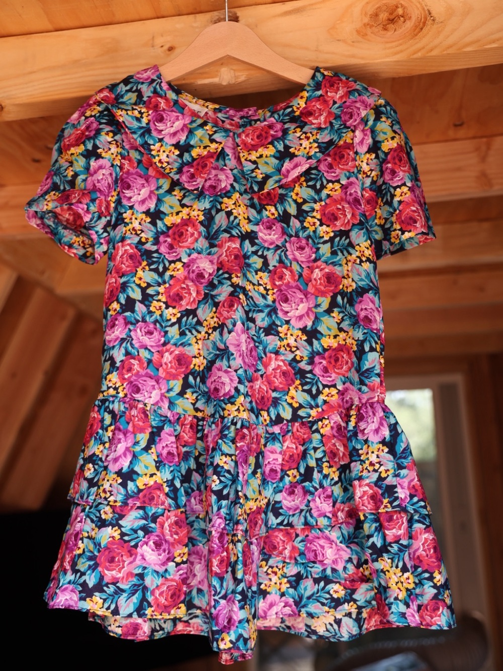 Vintage Rampage Girls Size 5 Floral Dress Navy Pink Rose Drop Waist Ruffle